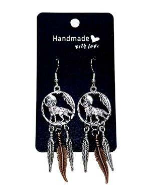 Handmade Sterling Silver Wolf Pendant Earrings!